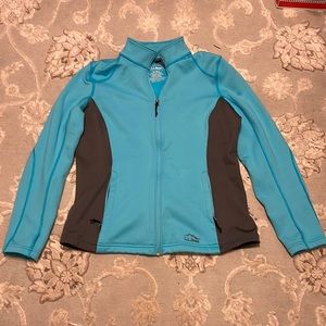 LL BEAN womens fleece jacket Two Tone Aqua Blue / Grey